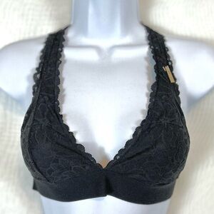NWT Victorias Secret Pink Black Lace Bralette Cross Strap Back / Small